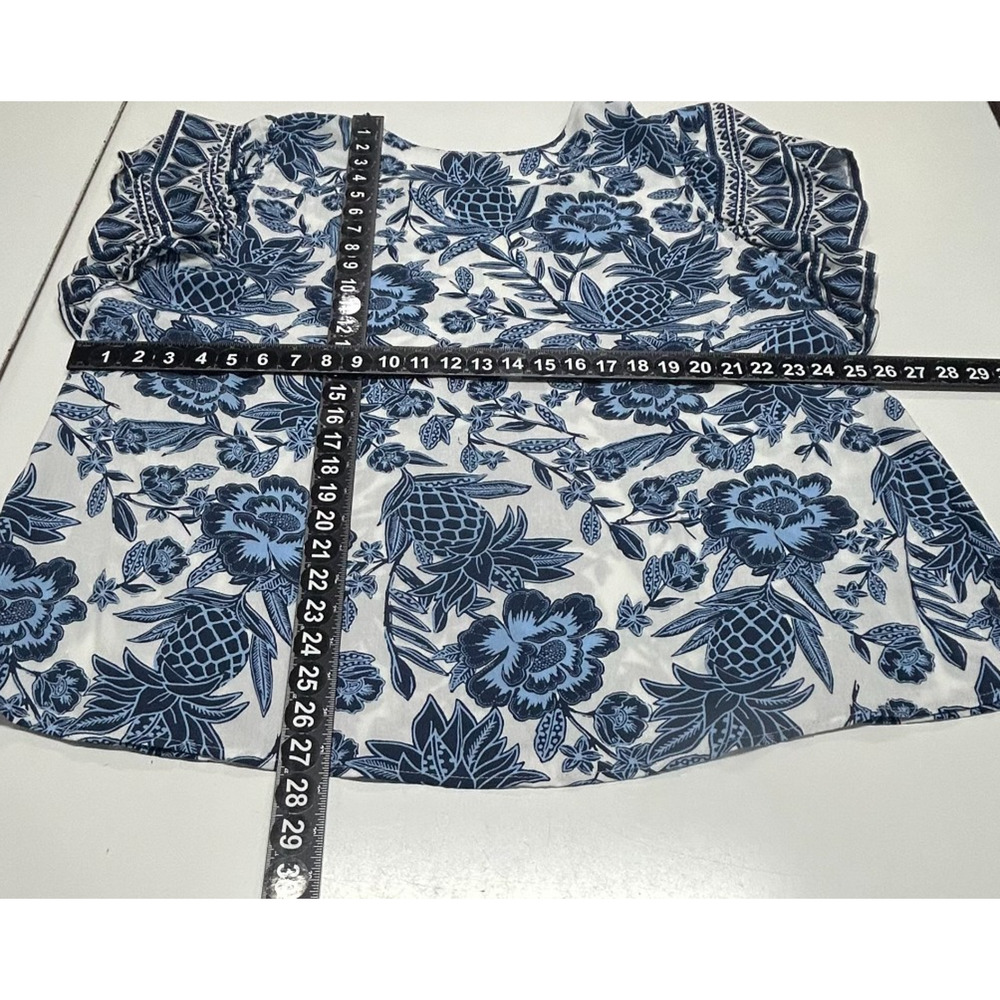 Rachel‎ & Zoe Top Womens 2X Blue White Floral Tropical Flutter Sleeve Beachy NWT - Picture 3 of 11